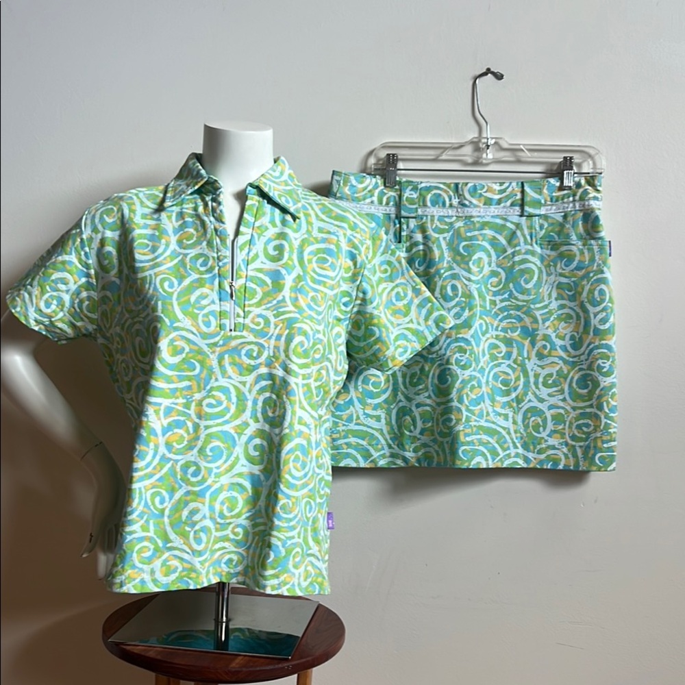 Titan Green and Blue Swirl Skirt Set